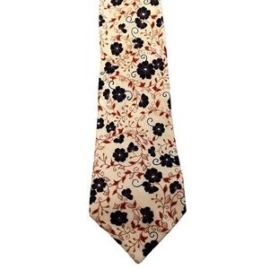 Lloyd’s vintage hand woven hand printed cream blue red floral 100% silk tie